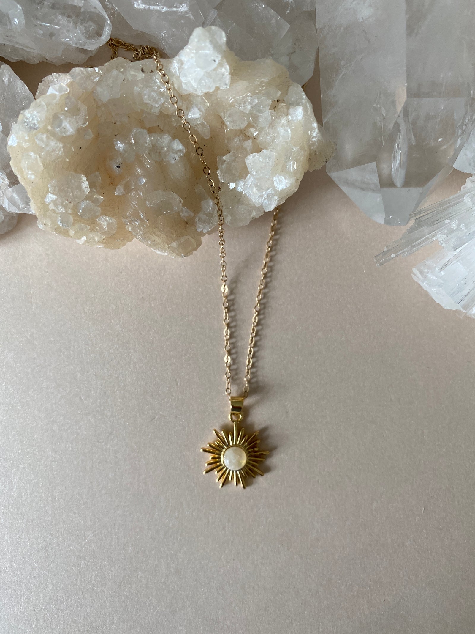 SUNBURST MOONSTONE NECKLACE – By Helen P