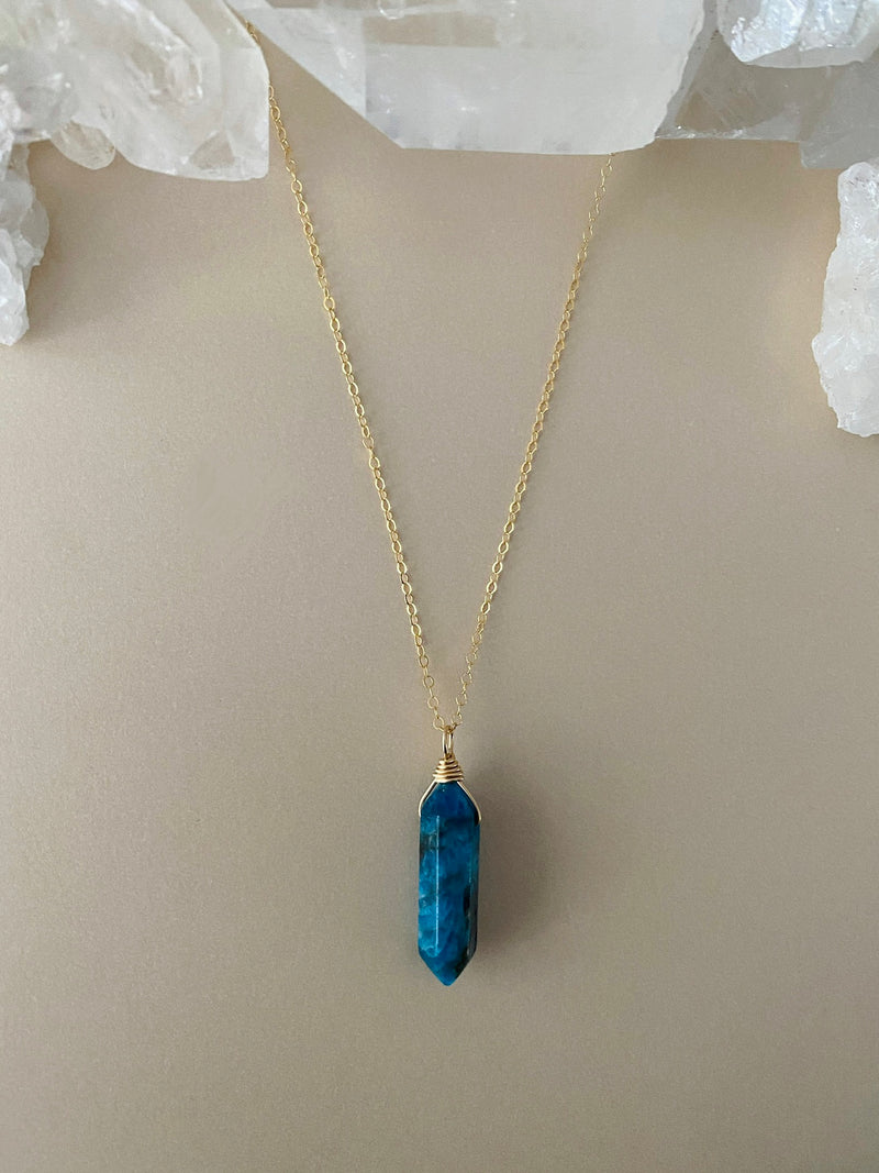 BLUE APATITE CRYSTAL NECKLACE