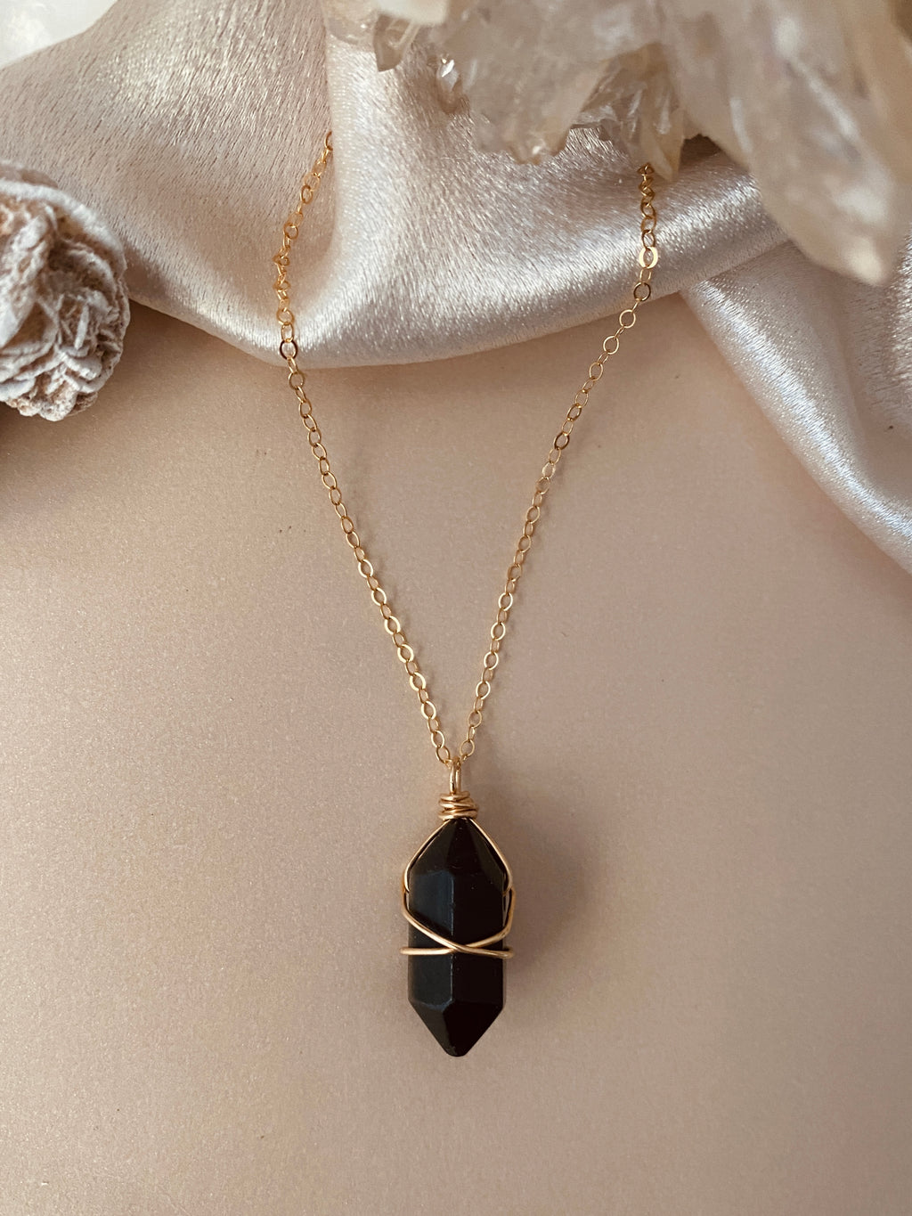 GOLDEN OBSIDIAN CRYSTAL POINT NECKLACE – By Helen P