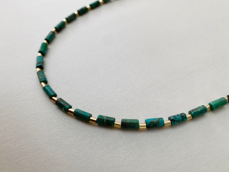 TURQUOISE & GOLD TUBE BEAD NECKLACE