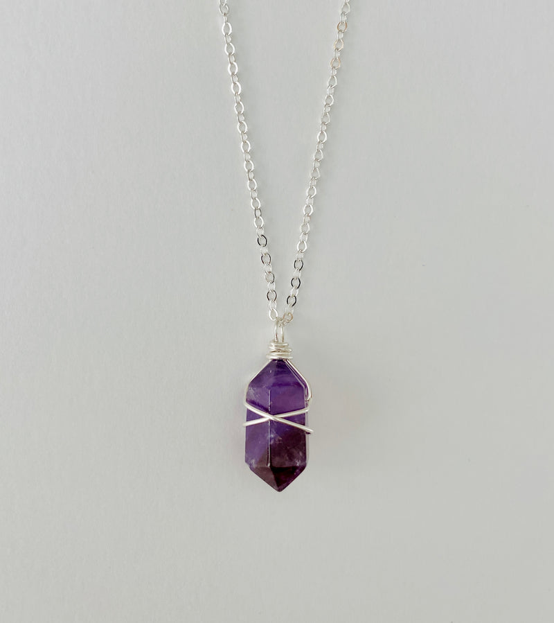 Amethyst Crystal Power Ring Pendant Necklace