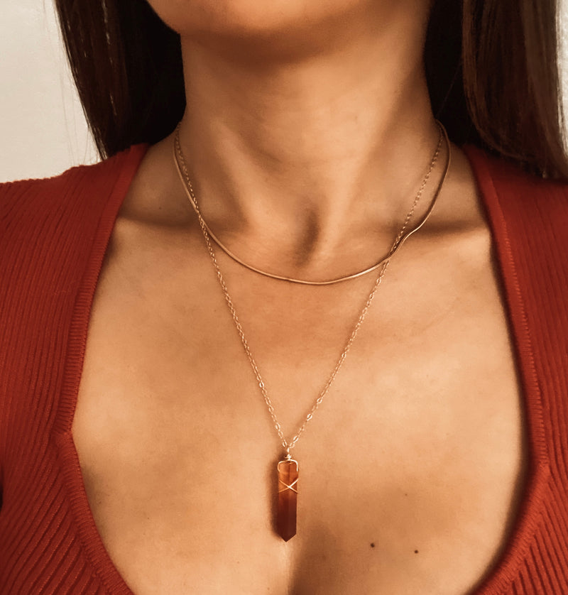 Carnelian Crystal Necklace | Large Orange Stone Necklace – Crystalline Dream